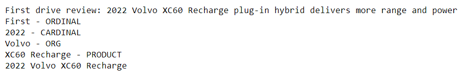 Test of Spacy's named entity recognition on one review