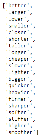 Top comparative adjectives